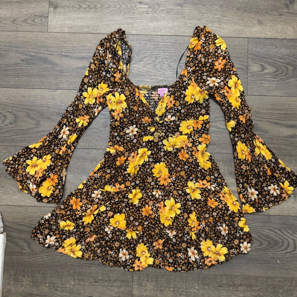 Francesca's Collections Floral Mini Dress - Black and Yellow